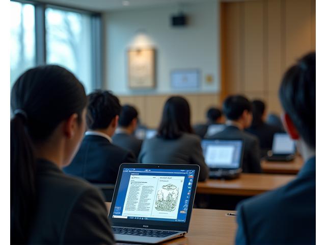 University students in a lecture hall using tablets to explore AR historical artifacts during a lecture.
